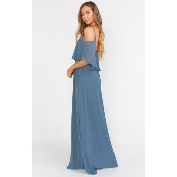 Show Me Your Mumu Caitlin Ruffle Maxi Dress Chiffon Blue - Picture 2 of 8